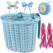 Resim Gajeena Çocuk Bisikleti Aksesuarları: Sepet, Zil, Çıkartma Ve Püskül Seti - Mavi Renk, Kolay Kurulum, Küçük Eşyalar İçin İdeal Açık Mavi 