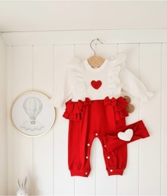 Resim COLORFULLCLİPS Kız Bebek Kalp Bandanalı Tulum Set 