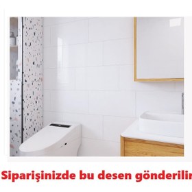 Resim GELDİMİCOM Düz Kırık Beyaz Yapışkanlı Pvc Duvar Kaplama Mutfak Banyo Sticker 30*60cm 6 Adet 1,08mt2 