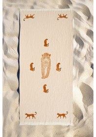 Resim Varol Organik %100 Müslin Pamuk Peştemal - Leopar Leopar/pestemal Krem 