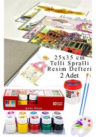 Resim 10 Renk Guaj Boya Südor 25x35 Cm Telli Spralli Resim Defteri Palet Resim Fırçası 15 Yaprak Guajboya Resim Defteri Çok Renkli 
