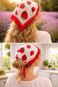 Resim Honeybeeatelier çilek temalı yetişkin ve çocuk bandana fular 