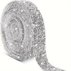 Resim Gümüş Kristal Taşlı Kurdele, Kendinden Yapışkanlı Sim Taşı Sarma Ruloları DIY El İşleri, Ayakkabılar, Giysiler, Pastalar, Telefonlar, Doğum Günleri, Düğün Süslemeleri için 