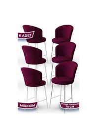 Resim Canisa Fora Serisi 6 Adet Mürdüm Sandalye Mutfak Bar Sandalyesi Babyface Kumaş Beyaz Metal Ayak Sandalyeler Mürdüm Ayaklar Beyaz 