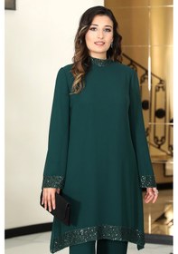 Resim Raika Moda Şifon Umay Büyük Beden Tesettür Takım Zümrüt 