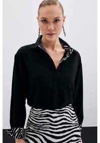 Resim Sateen Zebra Desenli Klasik Gömlek - Siyah-135463 Siyah 