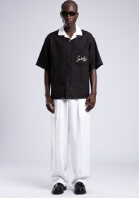 Resim Yaka Detaylı Keten Gömlek 