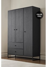 Resim Enza Home Kalinsta 3 Kapaklı Gardırop - Siyah 