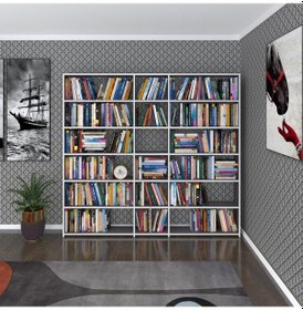 Resim Kenzlife Kitaplık Süper Ga 180 200 19 Gri 6 Katlı 3 Bölme Çift Bölme Opsiyonlu Ofis Mutfak Banyo Dolabı Arkalıksız Çok Renkli 