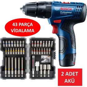 Resim Bosch Darbeli Matkap Çift Akülü Şarjlı Matkap Akülü Vidalama + 43 Parça Profesyonel Vidalama Ucu 