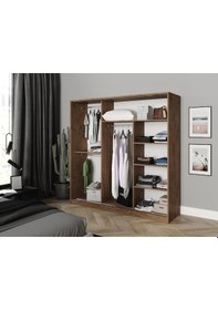 Resim Kznhome 3 Kapaklı Sürgülü Aynalı Gardrop Elbise Dolabı - Tamamı Ceviz Mdf 