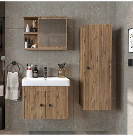 Resim Ada Lavabolu Banyo Alt Dolabı + Banyo Üst Dolabı + Banyo Boy Dlp Atlantik Çam 