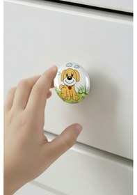 Resim 5 Adet Porselen Köpek Desenli Çocuk Odası Mobilya Kulpu Seramik Çekmece Dolap Düğmesi Çok Renkli 