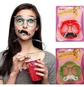 Resim Pipetli Parti Gözlüğü - Çocuk ve Yetişkin Bıyıklı Pipet Gözlük Yeşil Renk 18X14 cm 