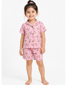 Resim Aden Kids İnce Penye Kumaştan Üretilmiş Gömlek Yakalı Düğmeli Pijama Takımı Pembe 