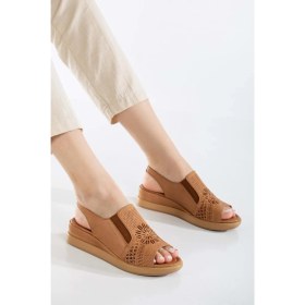 Resim Analin Shoes Kadın Deri Lastikli Sandalet - Beyaz 