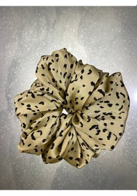 Resim Mois Atelier Bej Leopar Desenli Saten Kumaş Lastikli Kadın Simit Saç Tokası Bej 