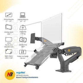 Resim North Bayou NB F160L Amortisörlü 17"-27" Monitör Tutucu ve 10"-17" Laptop Standı 2023 Yeni Tasarım 