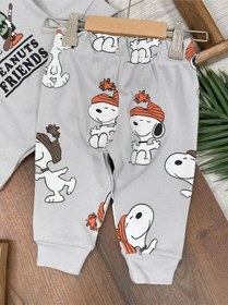 Resim Bisiklet Yaka Peanuts Friends Baskılı Alt Üst Pijama Takımı 4bb2 Gri 