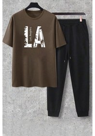 Resim Beyaz Fs Baskılı Siyah Kargo Eşofman Takımı Kahverengi 