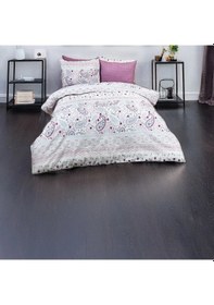 Resim Çizgili Ve Paisleyli Etnik Desenli Nevresim Takımı Çift Kişilik, %100 Pamuk, Yumuşak Dokulu Beyaz 