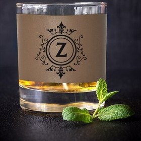 Resim İsim Baş Harfli Şık Vizon Deri Kaplama Viski Bardağı 