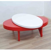 Resim Orta sehpa Döner OVAL RUS TARZ Model Kayın Retro Ayak Mdf Tabla Parlak Beyaz ve Kırmızı El Yapım 