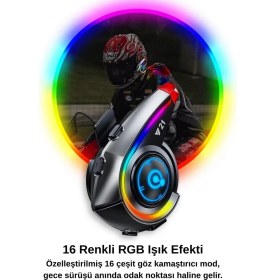 Resim Hayat Store Y21 Rgb Işık Efektli Intercom Bluetooth Motosiklet Kask Kulaklığı Intercom Kulaklık - Lisinya 