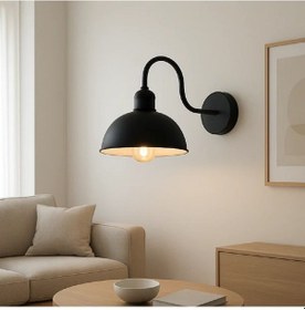 Resim Riolight Vintage1,rustik1,retro1 Siyah Metal Otel,cafe,odaklar İçin Duvar Aplik Şapka Çapı:23cm Siyah 