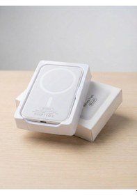 Resim Magsafe Uyumlu Manyetik Powerbank Kablosuz Şarj Aleti Beyaz 
