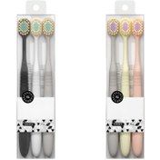 Resim Yetişkinler için 3 Adet Japon Yumuşak Kıllı Diş Fırçası - Ultra-Yumuşak Mikrofiber, Hassas Diş Eti İçin Nazik, Kokusuz, Renk Kodlu Kapaklı Ergonomik Sap (Siyah/Gri/Beyaz/Pembe), Günlük Ağız Hijyeni, Şık Ağız Bakımı, Ultra İnce Lifler 