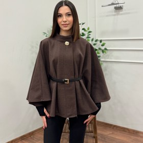 Resim Liya Kemerli Kaşe Kahverengi Panço - S 