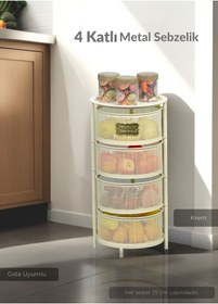 Resim 4 Katlı Sebzelik Açılır Metal Patates Soğan Sepeti Paslanmaz Meyvelik Organizer Sepet Krem Krem 