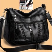 Resim Kadınlar için Messenger Çantası, Çoklu Cep Detaylı Büyük Kapasiteli Omuz Çantası, Geometrik Desen, Fermuar Kapanışı, Polyester Astar, Katlanabilir Tasarım, Tatil Teması - Siyah 