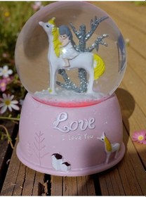 Resim Unicorn Pilli Işıklı Müzikli Sulu Polyester 10 Cm 6,5 Cm Kar Küresi 001 