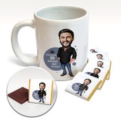Resim Yakışıklı Karikatürlü Kupa ve Çikolata 