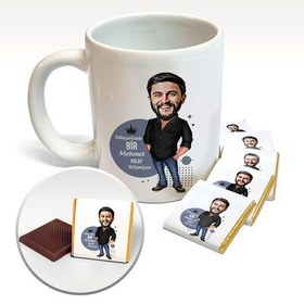 Resim Yakışıklı Karikatürlü Kupa ve Çikolata 