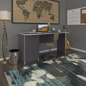 Resim Kenzlife ofis masası yoko ono gri sol 75*170*80 kilitli kapaklı dolap eşkenar bilgisayar çalışma masası 