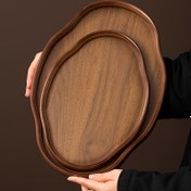 Resim 1 adet Bambu ve Geri Dönüşüm Ahşap Dekoratif Tepsi - Vintage Tarzı Düzensiz Şekil Çay Servis Tepsi Kapaklı, Ev, Ofis, Otel veya Hediye Dekoru için Mükemmel, Oturma Odası, Yatak Odası veya Çay Partileri için İdeal, Çay Partisi Aksesuarı | Dekoratif Tepsi | Bambu Malzeme, Çay Tepsi 