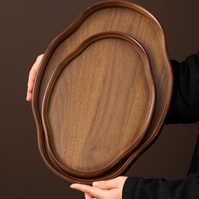 Resim 1 adet Bambu ve Geri Dönüşüm Ahşap Dekoratif Tepsi - Vintage Tarzı Düzensiz Şekil Çay Servis Tepsi Kapaklı, Ev, Ofis, Otel veya Hediye Dekoru için Mükemmel, Oturma Odası, Yatak Odası veya Çay Partileri için İdeal, Çay Partisi Aksesuarı | Dekoratif Tepsi | Bambu Malzeme, Çay Tepsi 