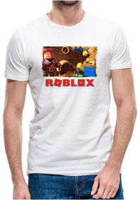 Resim Roblox Baskılı Beyaz Erkek Örme Tshirt 