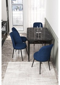 Resim Canisa Concept Kor Serisi 70x114 Açılabilir Mutfak Masası Takımı Siyah Mermer Desen Masa 4 Lacivert Sandalye Masa Siyah Mermer Sandalyeler Lacivert 