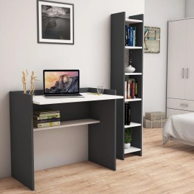 Resim Bimossa Neslişah Kitaplık ve Çalışma Masası Antrasit Beyaz 