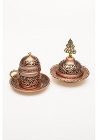 Resim Gaziantep Bakırdan Komple El İşlemesi 1sınıf Özel Tek Kişilik Türk Kahve Fincan Takımı Lokumluk 