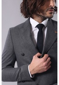 Resim Wessi Kruvaze Slimfit Gri Ceket Siyah 