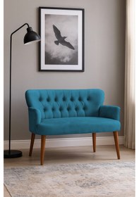 Resim Azra Mobilya Roma Modern İkili Koltuk - Babyface Kumaş - Ahşap Ceviz Renk Ayak - Petrol Diğer 