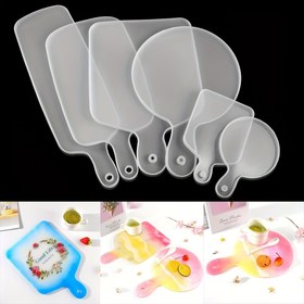 Resim 1 adet Dikdörtgen Yuvarlak Saplı Tepsi Epoksi Reçine Kalıbı Meyve Altlığı Tepsi Silikon Kalıp DIY Ev Masa Dekorasyonu Reçine El Sanatları için 