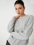 Resim Yumuşak Dokulu Uzun Kollu İnci İşlemeli Oversize Triko Kazak 