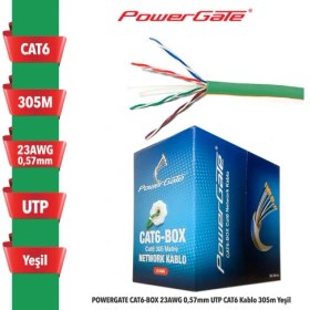 Resim Powergate Cat6-Box 23AWG 0,57MM Utp Cat6 Kablo 305M Yeşil 