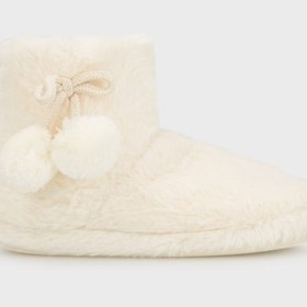 Resim Lela Yumuşak Dokulu Peluş Ponponlu Bayan Panduf 6722003 Ekru 